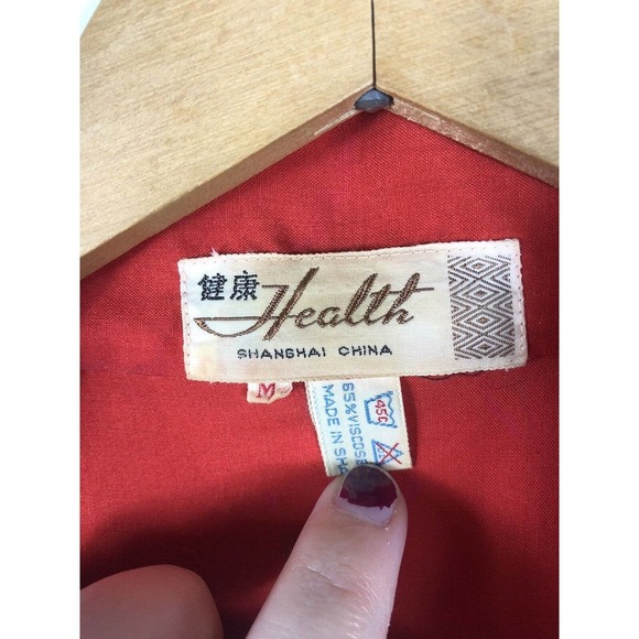 Vtg Japanese Asian Chinese Kimono Robe Medium Large Short Red Embroidered Pagoda - Picture 5 of 5